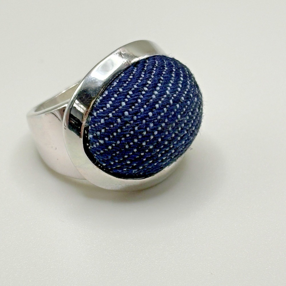 Camille Lucie Denim Dome Ring Cubic Size 5.5 Rhodium Plated NEW Statement Signed